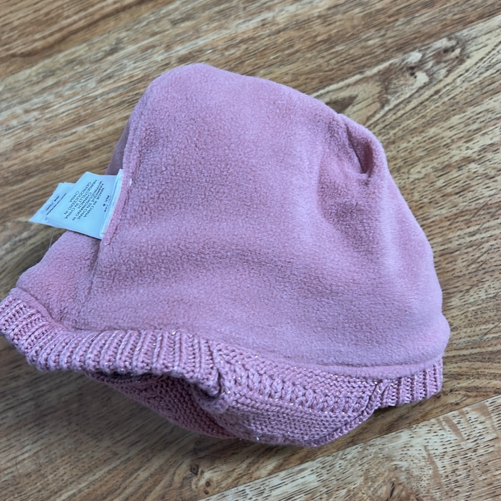 Max Studio Blush Knit Hat with White Pom-Poms - Picture 5 of 6